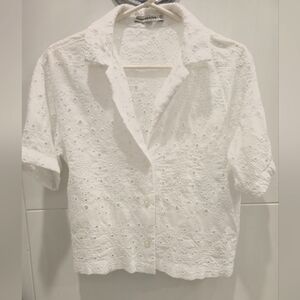 Abercrombie & Fitch White Eyelet Button-Up Blouse (Vanity Sized)